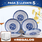 ¡Imperdible! 5 Platos de Cerámica Estilo Retro – Pagá 3 y Llevate 5 + 5 Vasos de Vidrio Gratis