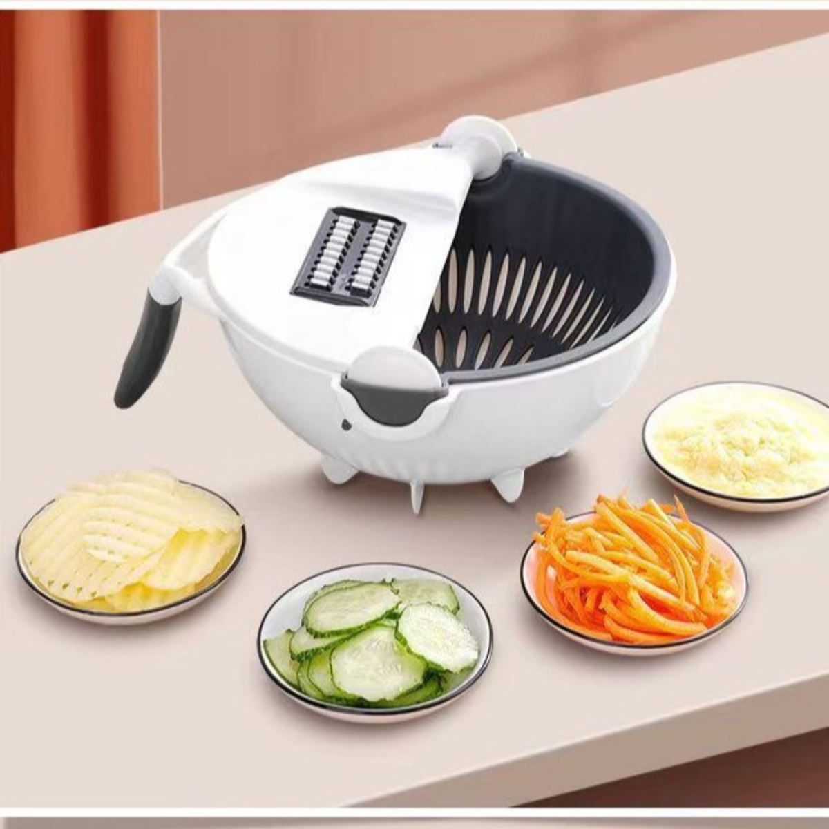 Llevá 2 y Pagá 1 | Cortador de Verduras Multifunción con Cuchillas de Acero Inoxidable + Escurridor